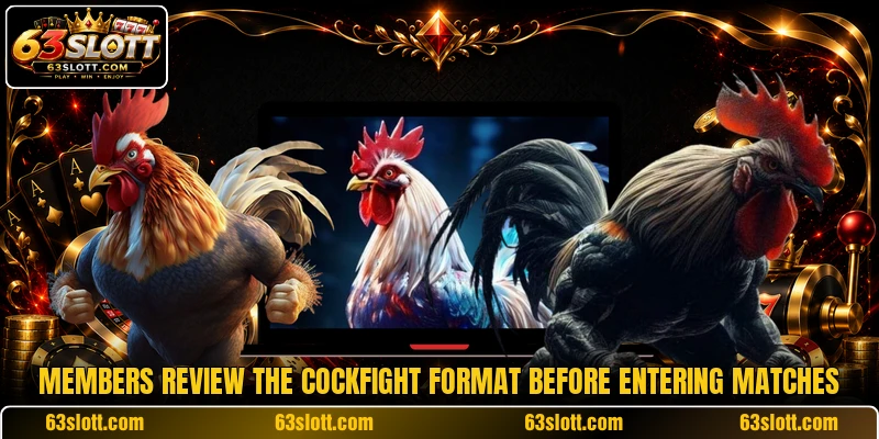 Members review the cockfight format before entering matches