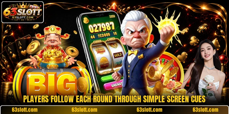 Players follow each round through simple screen cues Players follow each round through simple screen cues